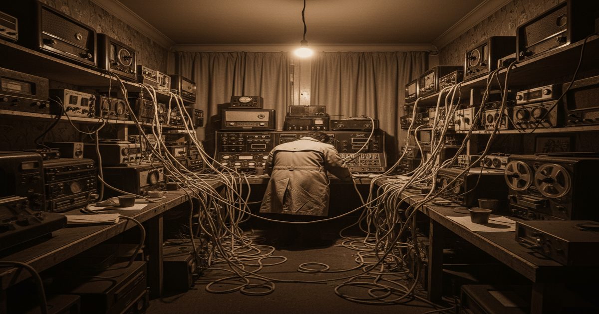 Shadows stretching down a narrow 1980s Amsterdam alleyway.