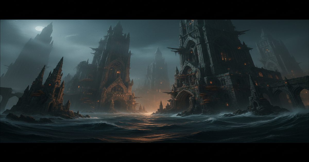 Antica città sommersa, rovine ciclopiche, terrore Lovecraftiano.