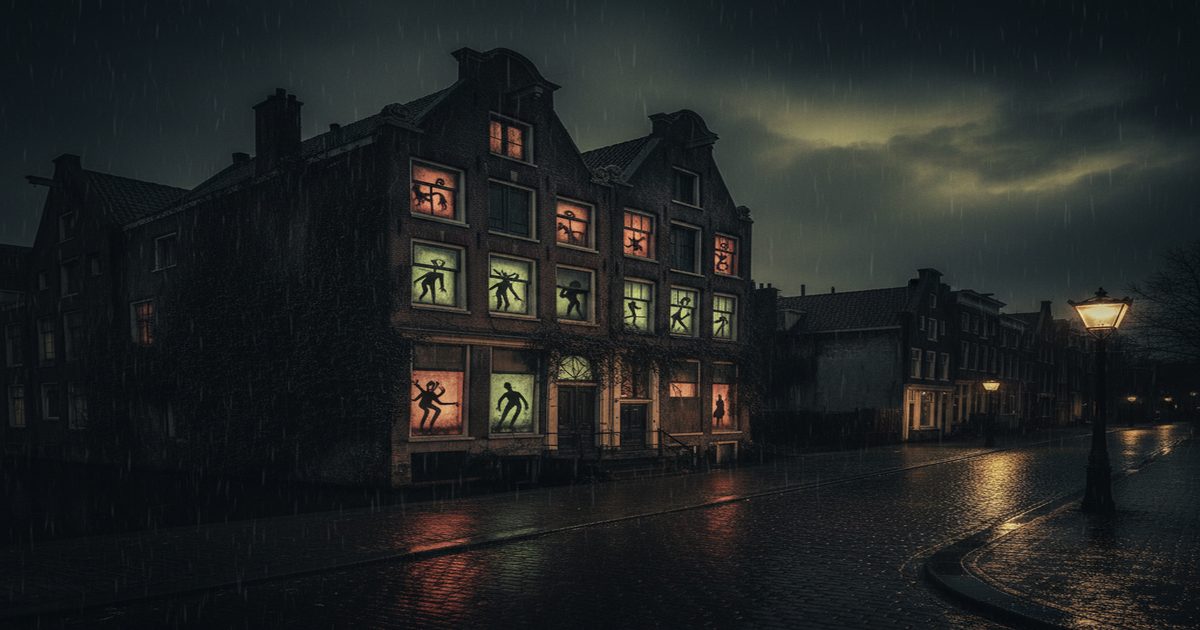 Casa ad Amsterdam di notte, luogo di intercettazione cosmica.