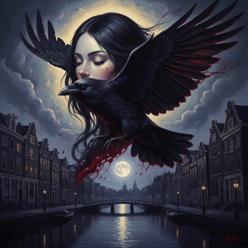 Alex realizza che era Lana a parlargli nei sogni. Doppia esposizione: il volto di Lana si sovrappone alla scena onirica del corvo in volo.